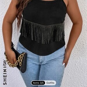 SHEIN Black Fringe Tank Top